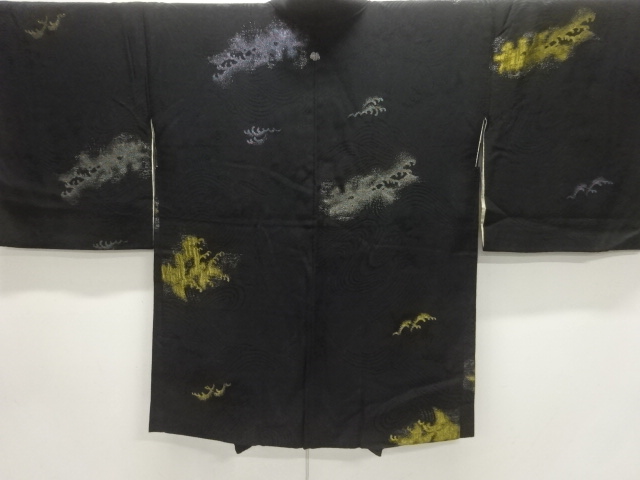 JAPANESE KIMONO / ANTIQUE TAISHO ROMAN / WOVEN WAVE PATTERN / SINGLE P